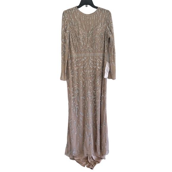 Mac Duggal Beaded Long Sleeve evening gown 5124 Mocha size 14 - Picture 6 of 11